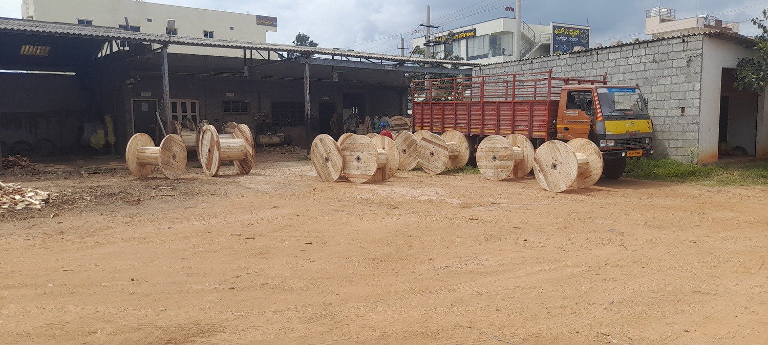 Kudur Timbers Saw Mill's facility showcasing manufactured Wooden Cable Drumbs